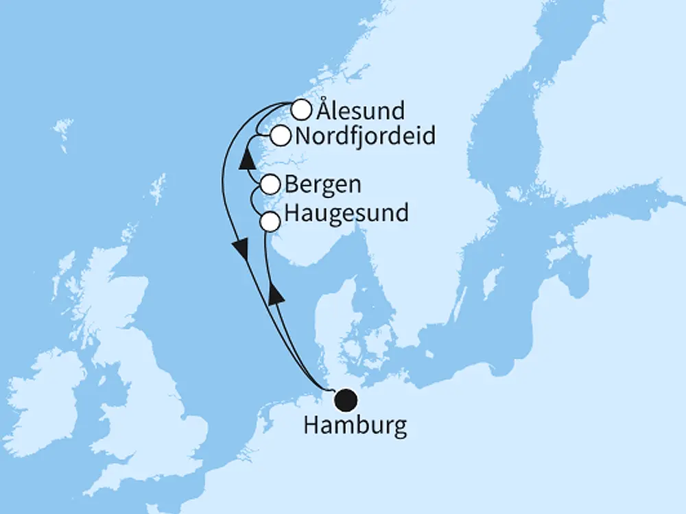 Mein Schiff 4 Angebot der Woche Fjordland Norwegen - Routenbild